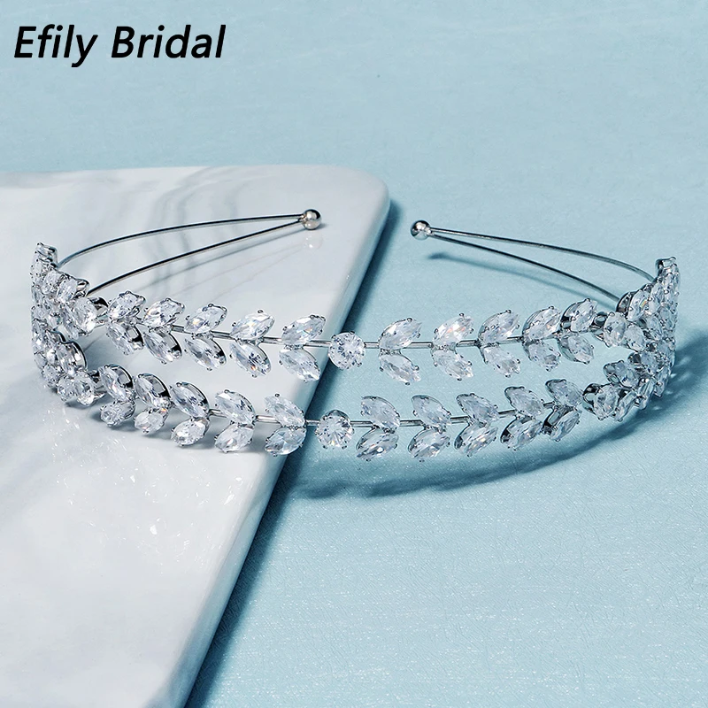 

Efily Fashion Cubic Zirconia Headbands for Women Hair Accessories Silver Color Crown Wedding Bridal Hair Jewelry Headpiece Gift