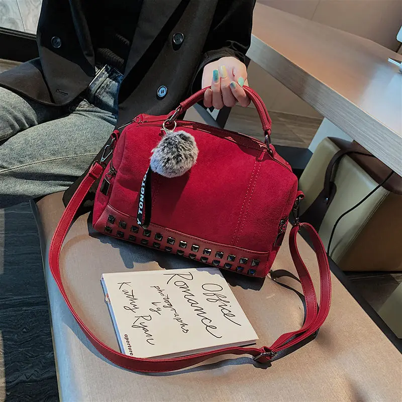 Fashion Scrub Women Hand Bags Vintage Rivet Messenger Bag Quality Retro Shoulder Bags Simple Crossbody Bag Tote Bolsa Feminina