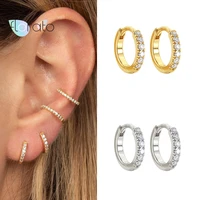 simple geometric round hoop earrings 925 sterling silver ear buckle zircon size 1013mm small earrings for women gift jewelry