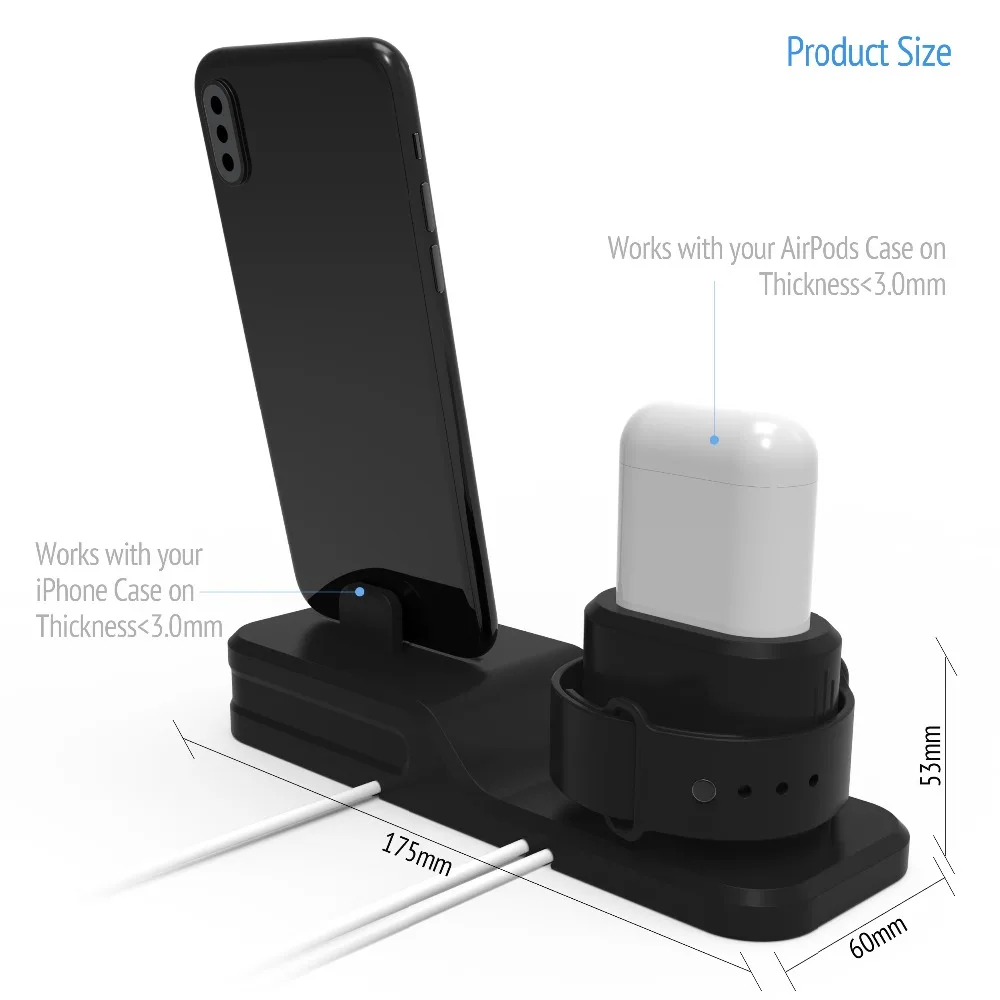 3 в 1 зарядная док-станция для Apple watch/Airpods силиконовая подставка