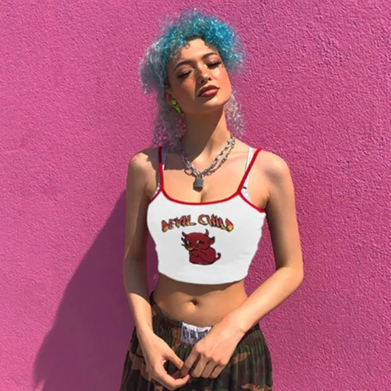 Женская майка с принтом чертенка на Хэллоуин повседневный летний топ стильная