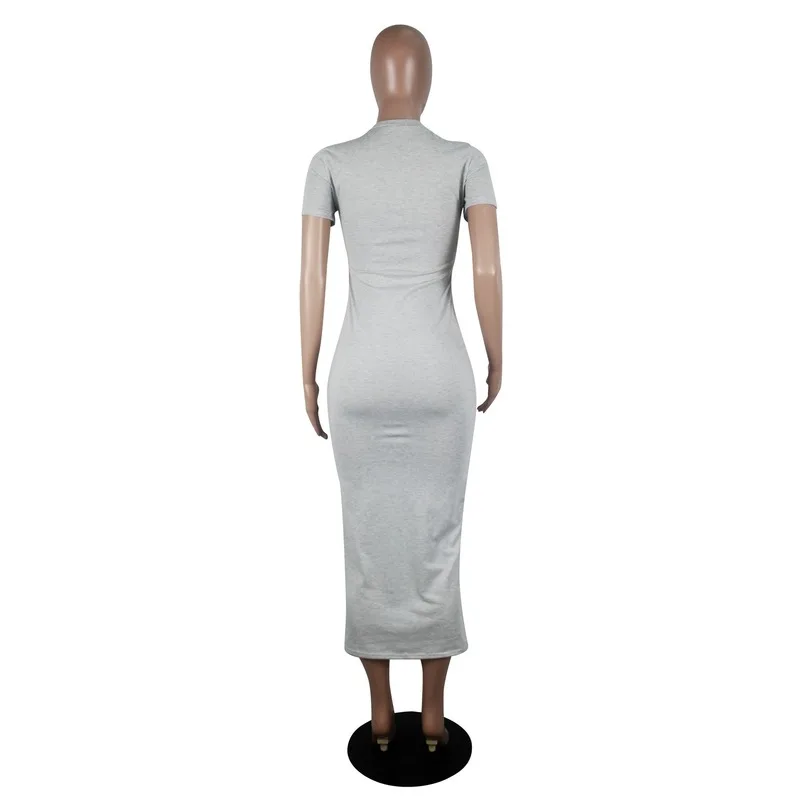 

2020 Spring and Summer New Hot Selling Women's Fashion Sexy Solid Color Tight round Neck Short-Sleeve Dress Dress Women