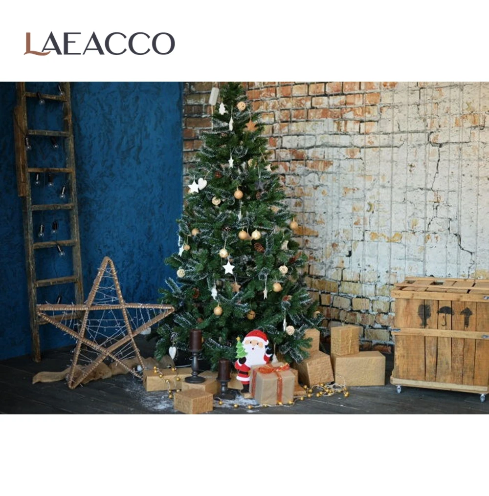 Laeacco гранж кирпичная стена Рождественская елка подарки звезда лестница плохой