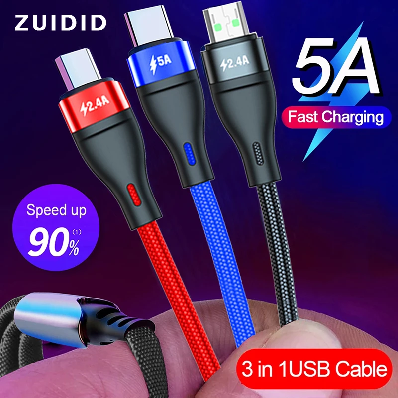 

USB-кабель 3 в 1, 5 А, Micro USB Type-C