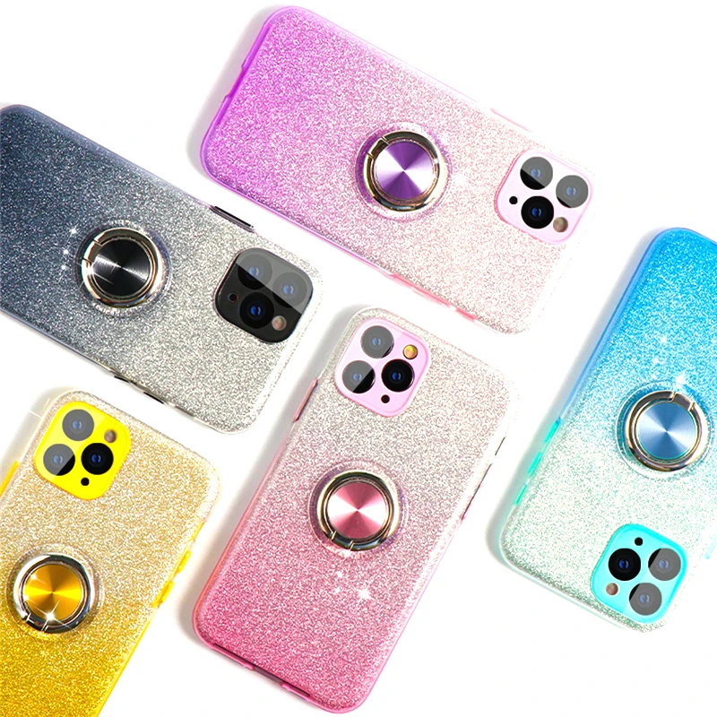 

Bling Glitter Gradient Cute Case For iPhone 12 Pro Max 11 XS X XR 7 8 Plus SE 2020 12Pro Phone With Ring Holder Stand Soft Cover
