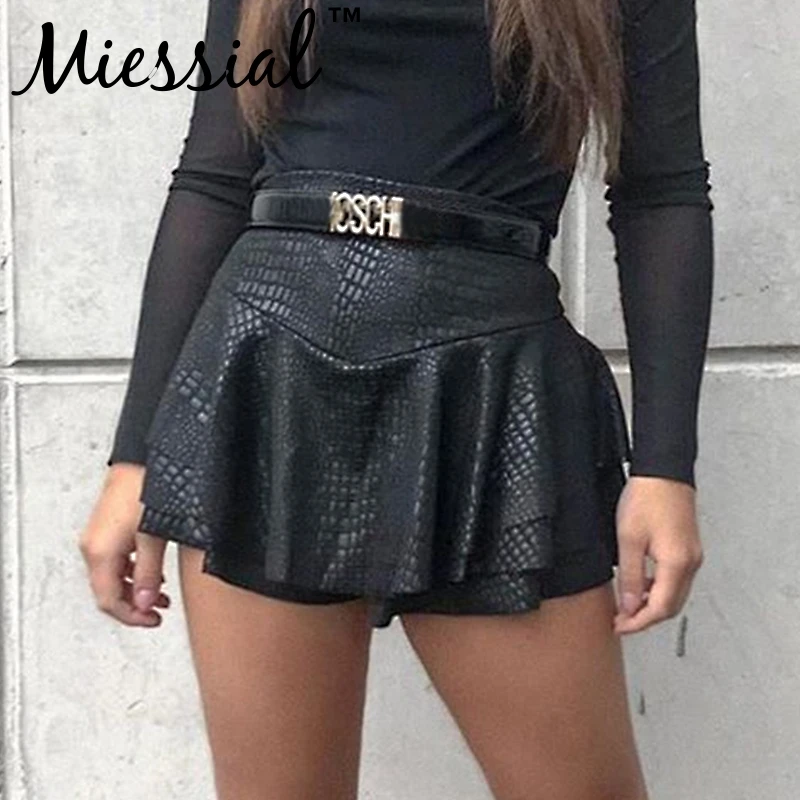 Miessial, сексуальная юбка с оборками из крокодиловой кожи, Женская Осенняя Зимняя юбка-брюки с высокой талией, женская модная Клубная черная юбка