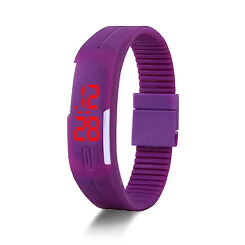 purple Новые горячие модные светодиодные часы конфетная цветная силиконовая резина с сенсорным экраном цифровые часы, женские мужские спортивные наручные часы с браслетом - Цвет: purple