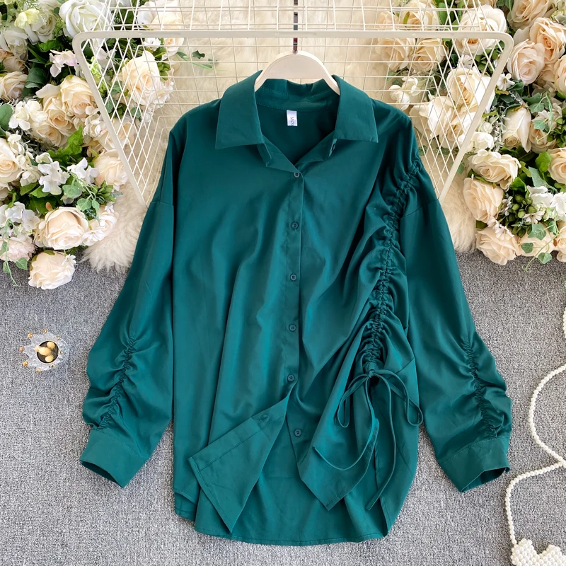 

Autumn New Fashion Shirt Women's Blouse 2020 Blusas Para Mujer Drawstring Pleated Desigual Loose Long Sleeve Elegantes Tops
