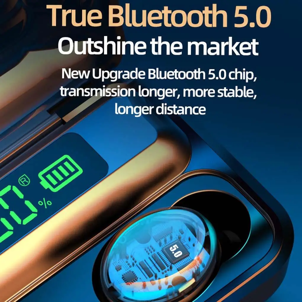 tws bluetooth 5 0 earphones 1200mah charging box wireless headphone f9 stereo sports waterproof earbuds headsets with microphone free global shipping