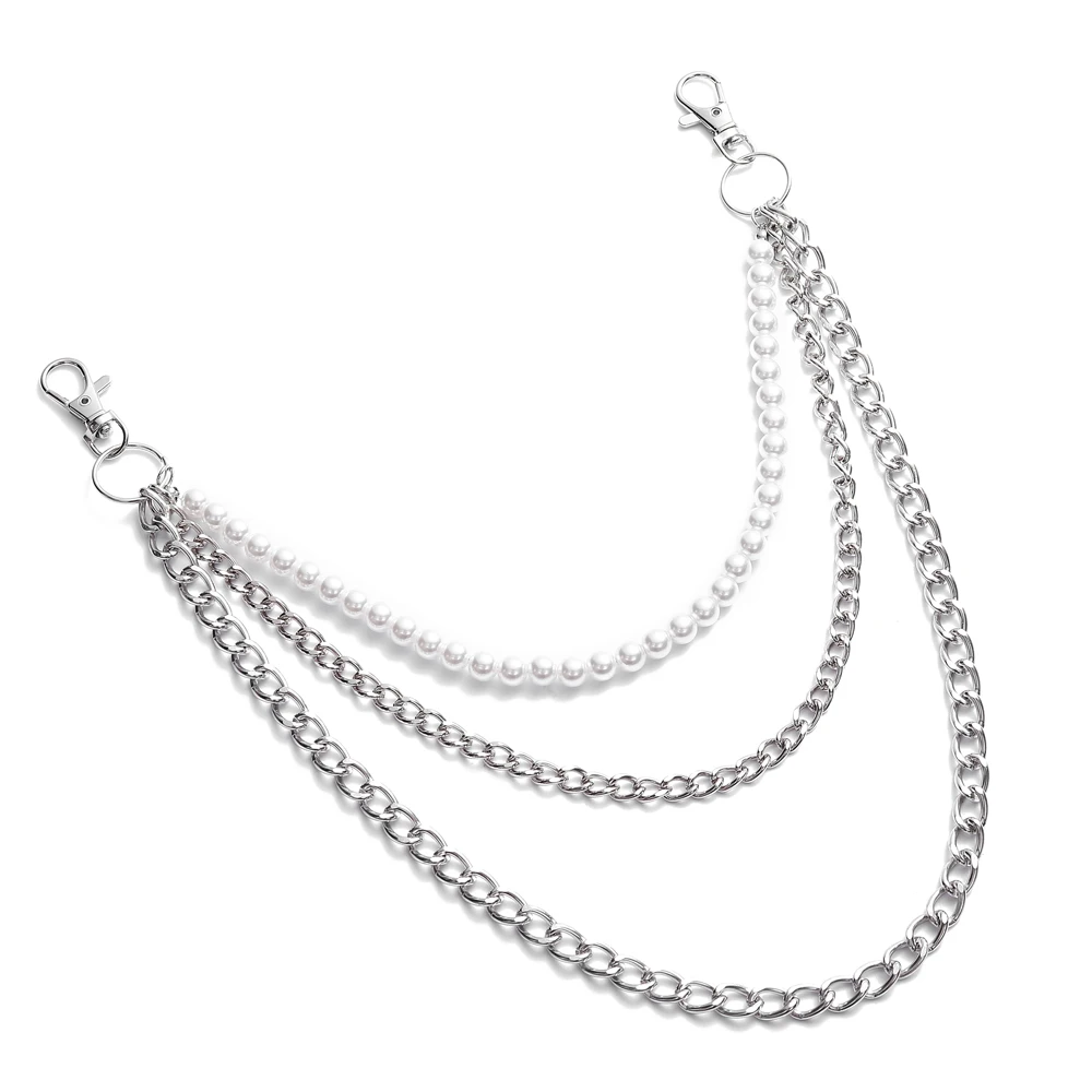 

Street Style Imitation Pearl Key Chains For Pants Women Men Vintage Keychain Chains On Jeans Hipster Hip Hop Jewelry Accessories