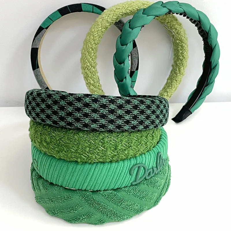 

Повязка для волос в клетку оливкового и зеленого цвета, Мягкая повязка для волос, аксессуары, украшения для волос, большая