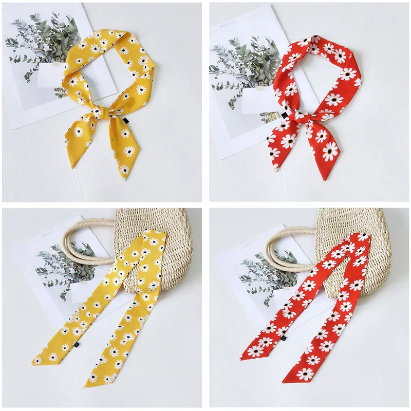 Новый шейный платок шарфы с принтом маргариток очаровательные модные шелковые