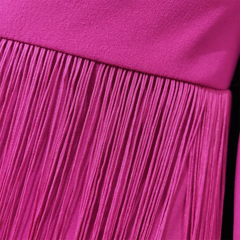 

African Women Party Dress Elegant Tassel Layered Dress Rose Solid Slim Sexy Deep V Neck Club Party Vestidos Female Robes