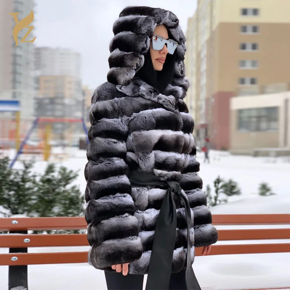 Новинка 2019 Женское пальто из натурального меха шиншиллового цвета кролика Рекс