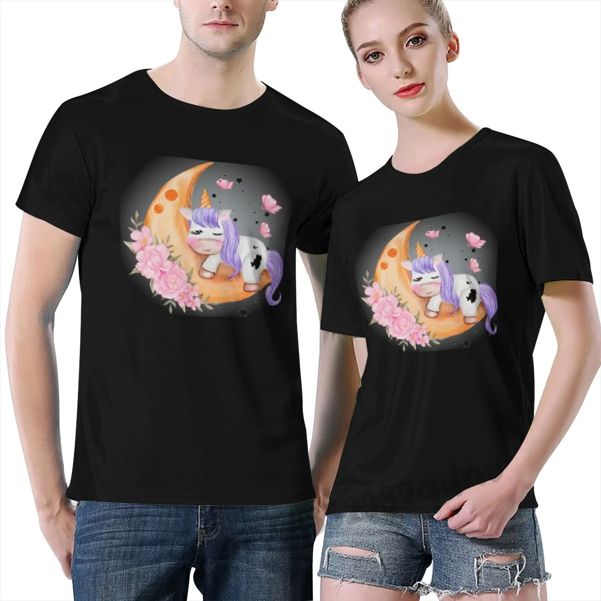 

Baby Unicorns Sleeping On The Unisex T Shirt Black O-Neck Athletic T-Shirts
