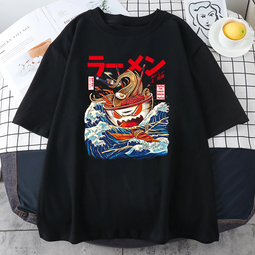 

100% Cotton A Bowl Of Comic Noodles Cartoon Printing Male T-Shirts Short Sleeve Soft Tops Round Neck Tee Shirts Spring Summer