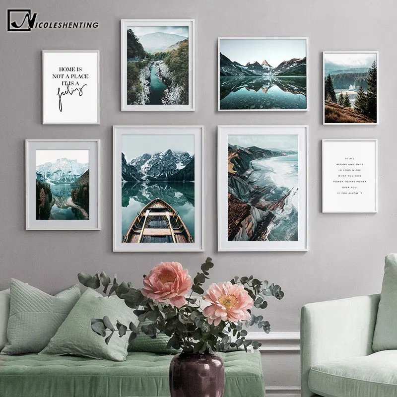 

Forest Mountain Lake Famous Scenery Poster Nordic Style Canvas Print Nature Landscape Art Painting Wall Picture Home Decoration