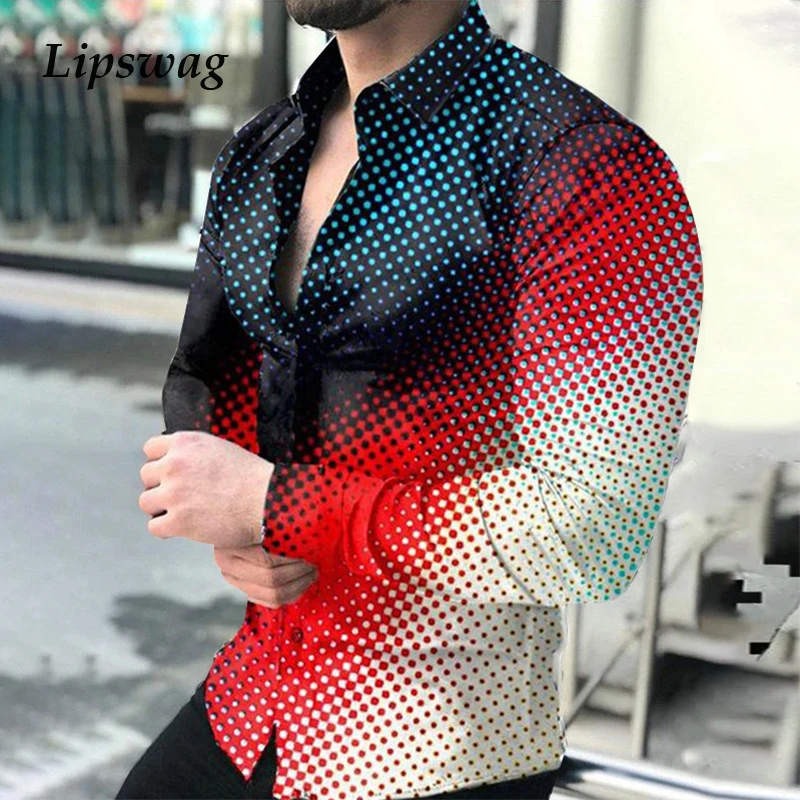 

Spring Long Sleeve Tops Streetwear Blusa Autumn Men Shirts Fashion Turn-down Collar Buttoned Shirt Men's Casual Digital Printing