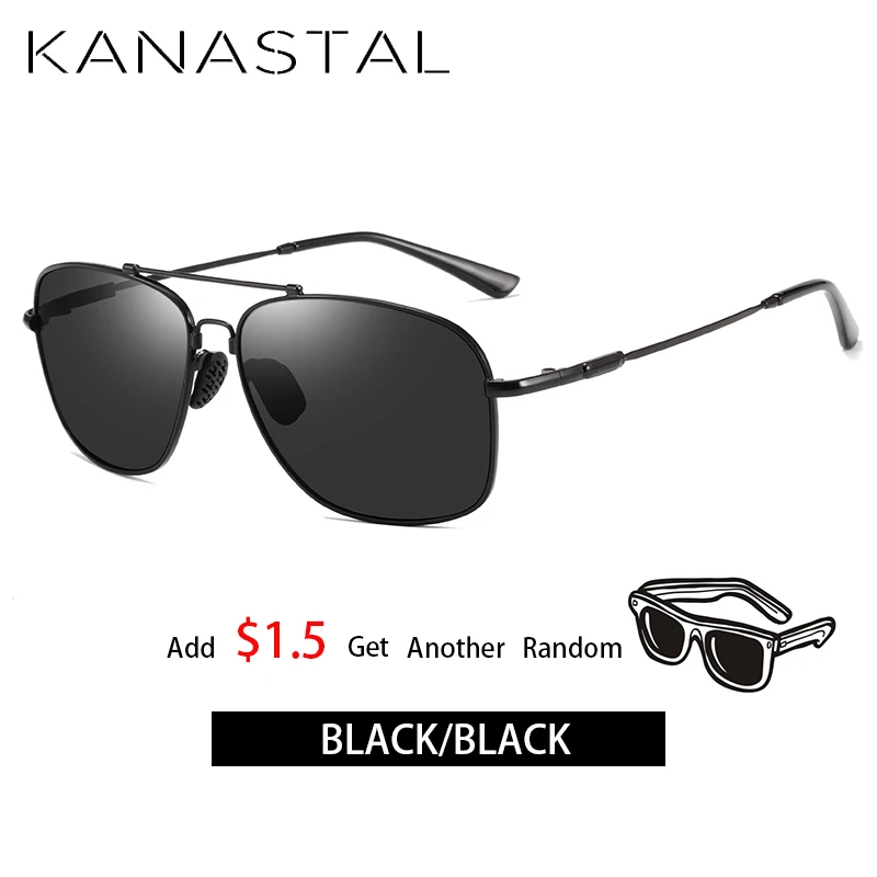 BlackGrey2 KANASTAL классические Поляризованные Солнцезащитные Для мужчин солнцезащитные очки для женщин, фирменный дизайн, сплав Frame Pilot, поляризационные солнцезащитные очки для вождения, мужские черные UV400 - Цвет линз: BlackGrey2