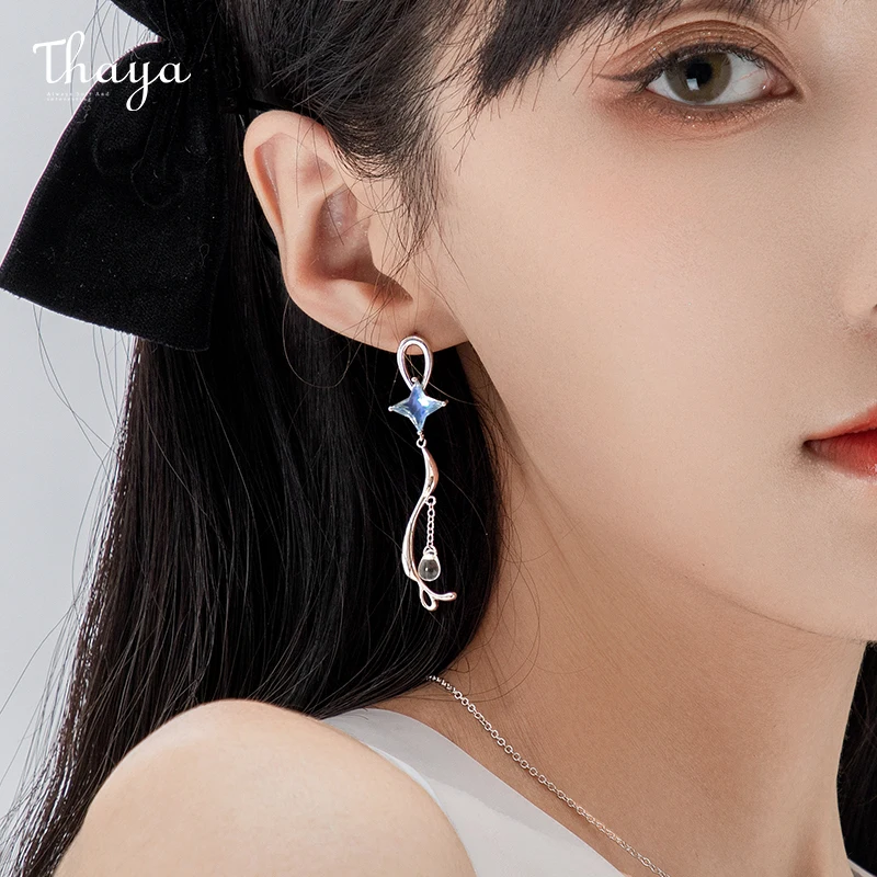 

Thaya S925 Silver Needle Elegant Earring For Women Blue Crystal Romantic Star Earring Dangle Tassel Fine Jewelry For Party