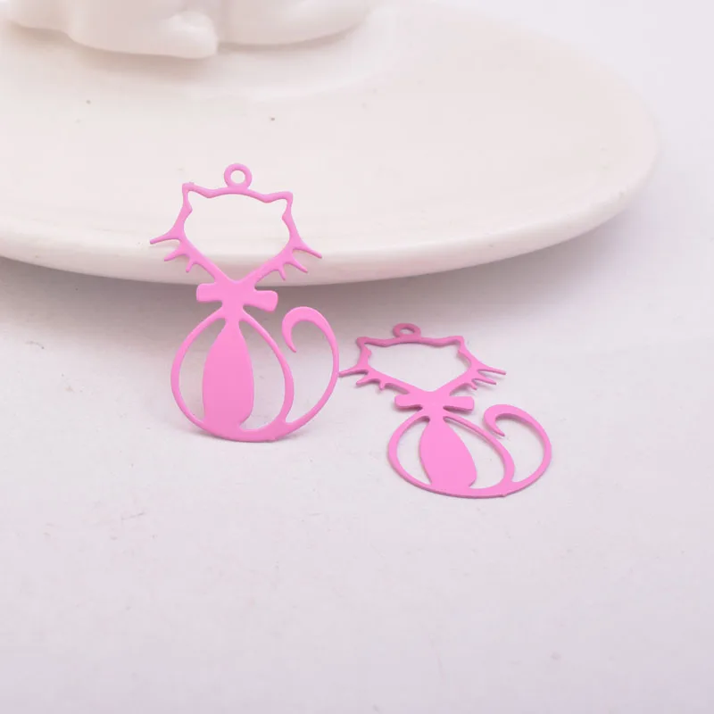 Pink 50 шт. AB5283 20*33 мм подвеска в виде кота окрашенные кошки печать Подвески Изготовление ювелирных изделий - Окраска металла: Pink