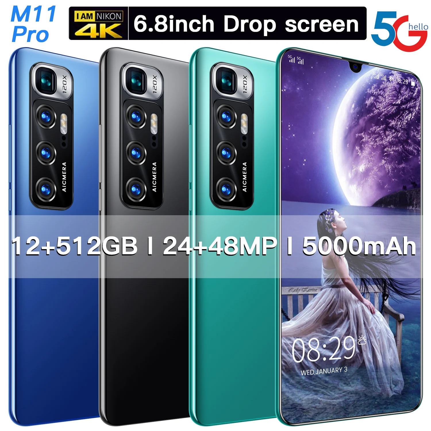 

M11 Pro Smartphone 6.8 inch 12GB+512GB 5000mAh Unlock Global Version 4G/5G Android10.0 Mobile phone Global version Cellphone