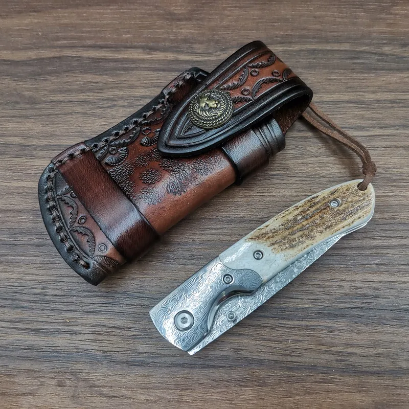 Натуральный ручка Олений Рог складной нож из дамасской стали Сталь Лезвие Отдых