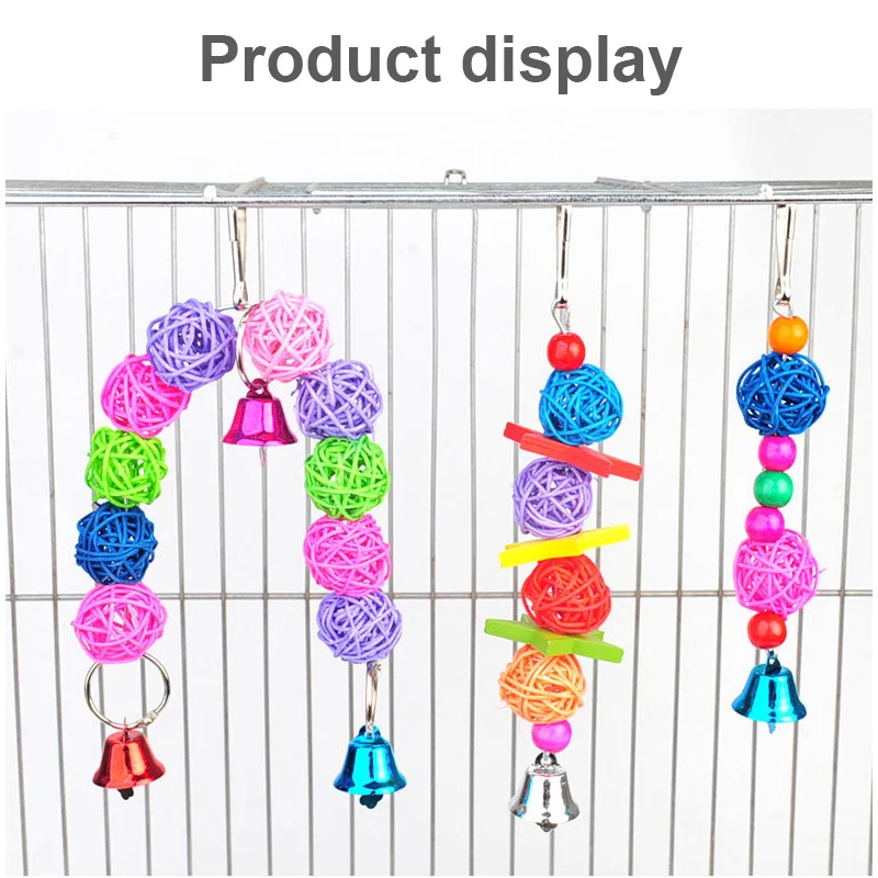

Parrot Hanging Toy Chewing Bite Rattan Balls Grass Swing Bell Bird Parakeet Cage Accessories Pet Supplies Bird Toy Dropshiping