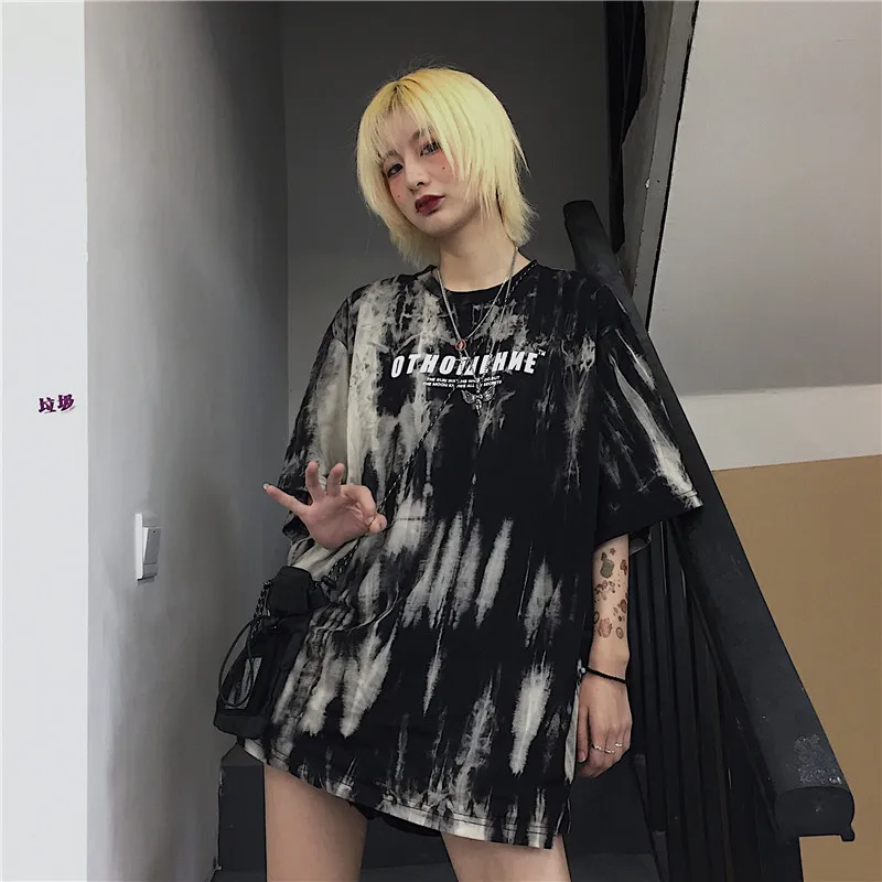 

vintage tops Harajuku Korean style ropa mujer women T-shirt streetwear tie dye punk vetement femme tee Kawaii aesthetic clothes