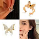 Новые Модные клипсы в виде бабочки, бриллиантовые медные клипсы для ушей, серьги без пирсинга, хрустальные клипсы для ушей для женщин и девушек, ювелирные изделия, подарки