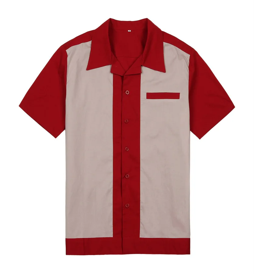 

Black and White Color Matching Pocket Men's Shirt Cotton Rock Metal Top