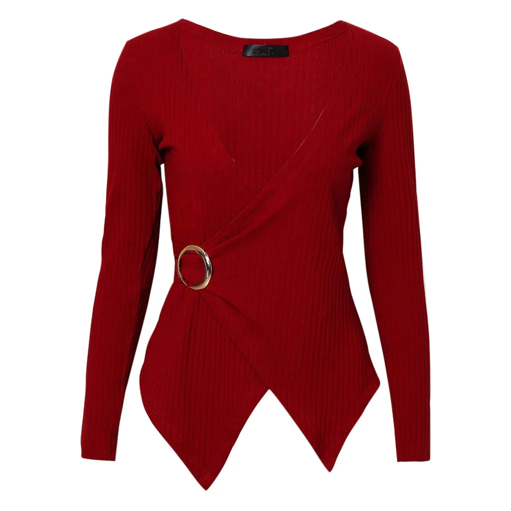 Женская Сексуальная Блузка с глубоким v образным вырезом и длинным рукавом