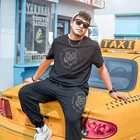 Мужской комплект из футболки и брюк, свободная футболка с коротким рукавом и принтом тигра, с надписью, в уличном стиле, комплект из двух предметов, 72209