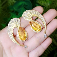 cwwzircons festive symmetrical water drop yellow cubic zirconia topaz long silver dangle earrings fine jewelry for women cz850