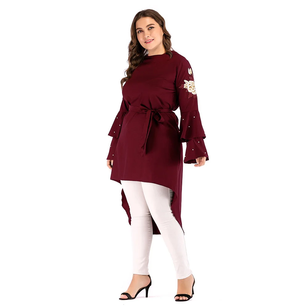 

Мусульманское платье Donsignet, мусульманское модное вышитое бисером платье на шнуровке с длинным рукавом и круглым вырезом, асимметричное, Бли...