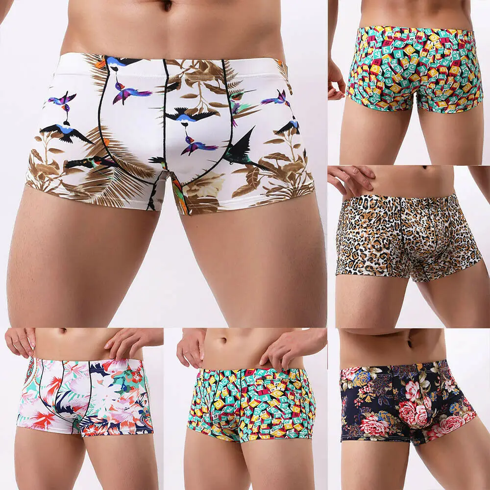 

Men's Patchwork Underwear Print Boxer Shorts Bulge Pouch Underpants
