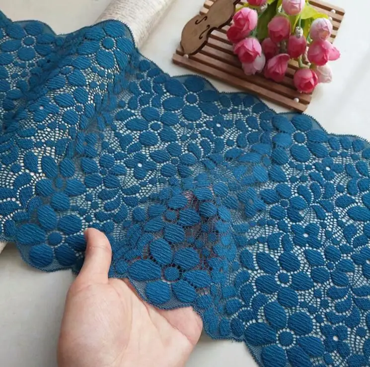 Высококачественная синяя эластичная жаккардовая кружевная отделка красивая