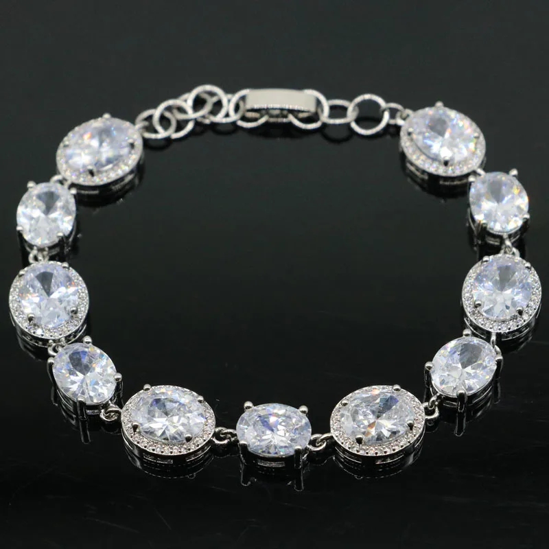 

13x11mm European Style 15g Created White Sapphire Woman's Gift Silver Bracelet 7.0-8.0inch