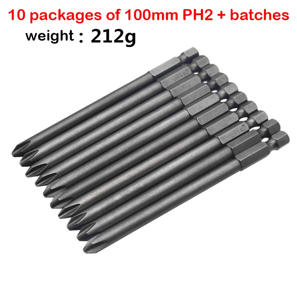 10 шт. 100 мм PH2 Магнитная длинная Шестигранная головка отвертка бита S2 дрель