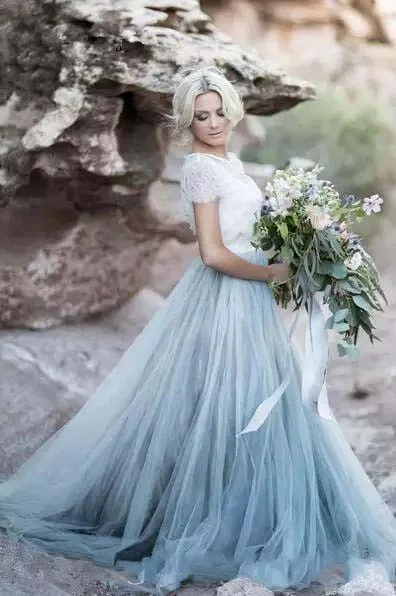 Пляжное кружевное свадебное платье в стиле бохо ТРАПЕЦИЕВИДНОЕ мягкое Тюлевое с