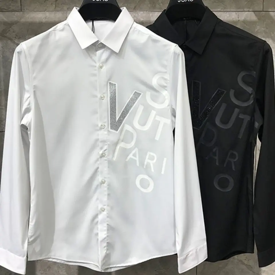 

2021 Spring New Personalized Slim Long Sleeve Lapel Handsome Slim Hot Diamond Printed Shirt for Men