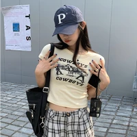 t shirt printing round neck short sleeved t shirt women summer new korean version of the slim and thin all match crop top