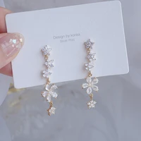 romantic sweet long design fower women earrings bling aaa zironia stud earring wedding jewelry pendant birthday gift accessories