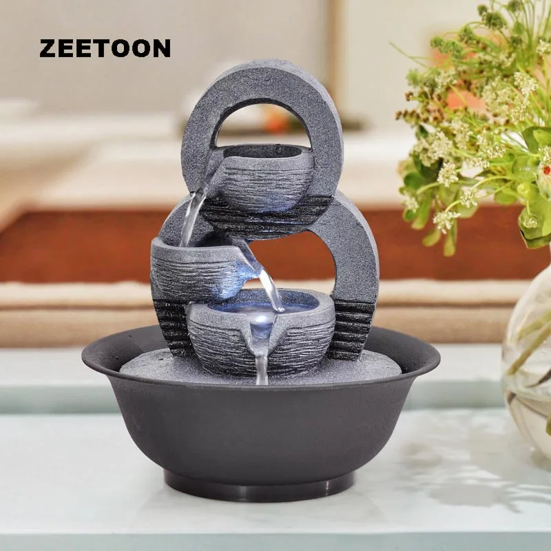 

110V / 220V Creative Water Fountain Feng Shui Crystal Rotate Lucky Waterscape Vintage Decor Crafts Adornment Souvenir Fountain