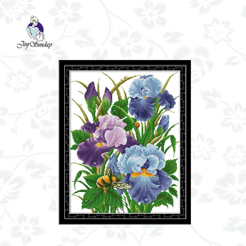 

Joy Sunday,Iris,Flowers Pattern Cross Stitch Kit 11CT 14CT Counted Printed On Canvas Embroidery Handmade Needlework Gifts Sets