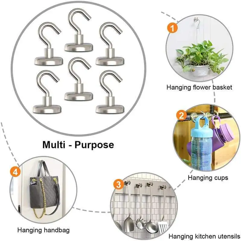 Magnetic hook Heavy Duty Hook Strong Neodymium Magnets for Home Kitchen Workplace etc Pack of 3 | Дом и сад