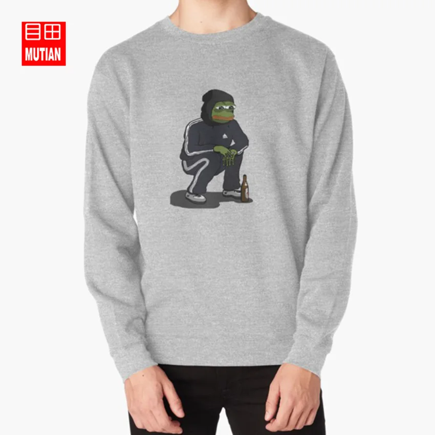 Толстовки Slav Pepe, свитшоты slav squat cheeki breeki pepe meme xd oh hi mark - Цвет: grey-sweatshirt