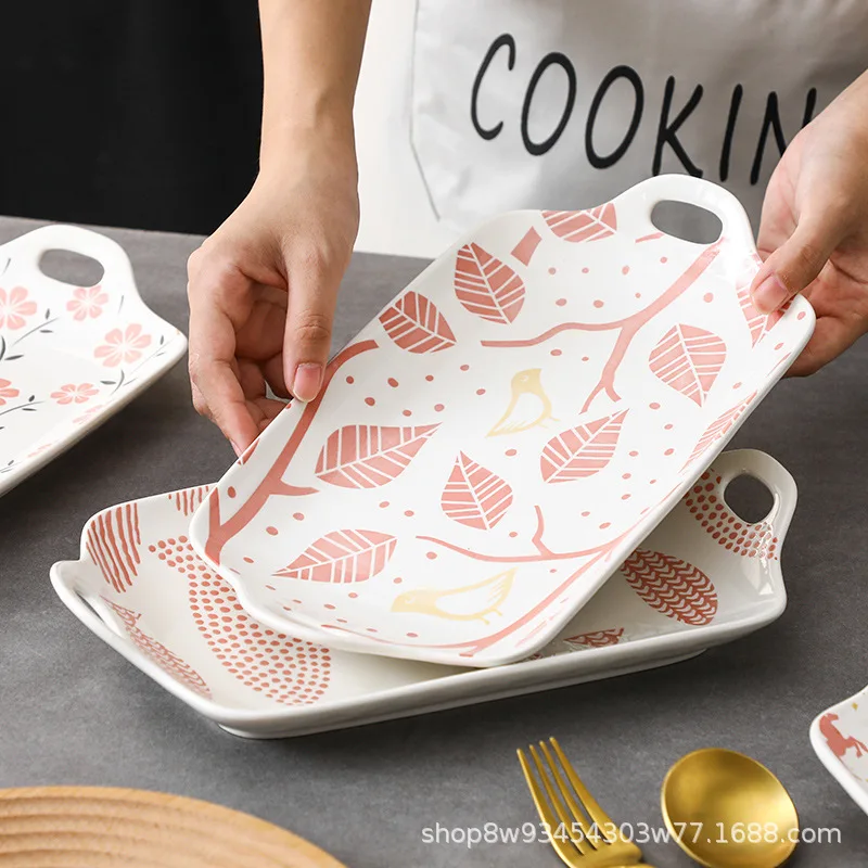 Nordic household 12 inch ceramic large fish plate double ear deep dish baking sushi tableware wholesale | Дом и сад