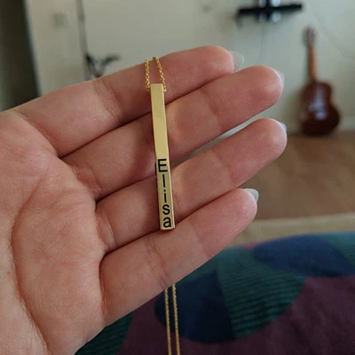 gold FLYANGEL вертикальное ожерелье на заказ, выгравированное имя, текст, ожерелье, модные ювелирные изделия, подарки для влюбленных пар, подруги, жены - Окраска металла: gold
