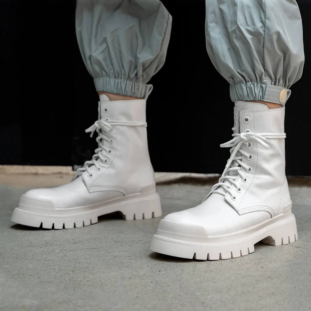 

RIBETRINI INS Hot Sale Genuine Leather Chic Skidproof Rubber Sole Heels Outdoor Cool Work Boot Stylish Winter Shoes Boots Women